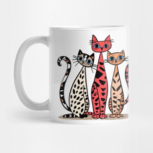 "Whimsical Trio: Red & Black Cat Carnival"- Cat lover Cartoon Mug